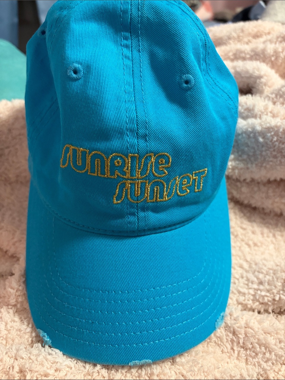 NWT Aerie Embroidered Teal Sunrise Sunset Cap